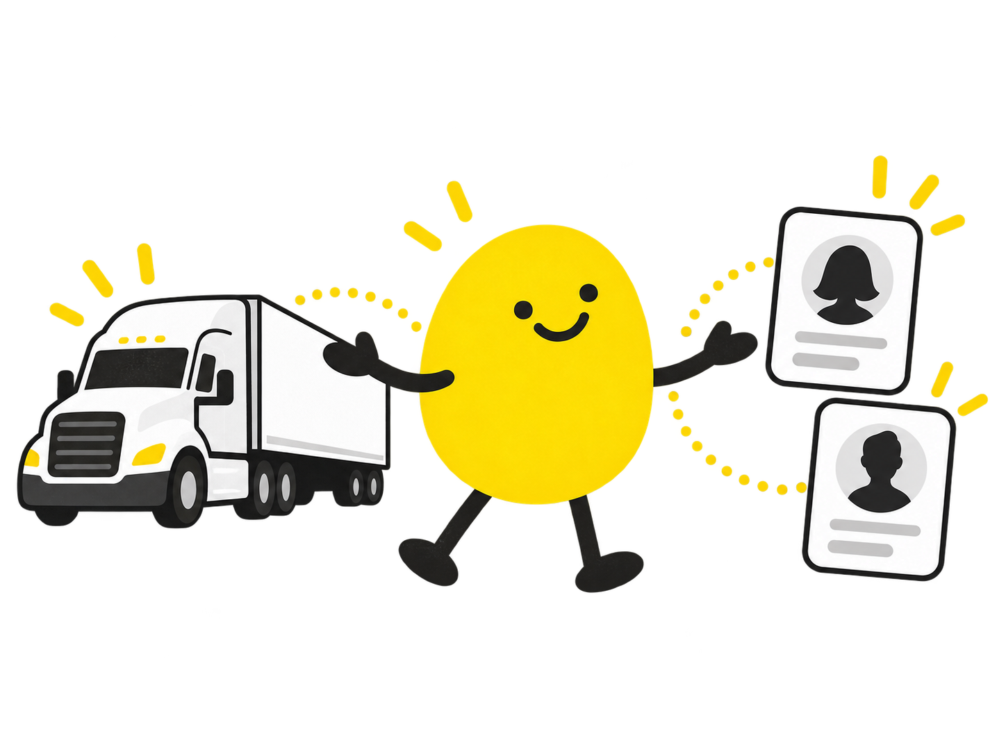 Yellow ELD Engine mascot connecting a trucking fleet with a compliance team