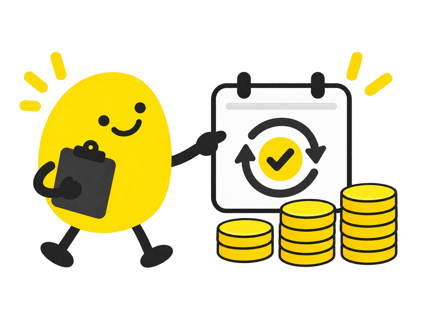 Yellow ELD Engine mascot beside a recurring calendar and reward coins